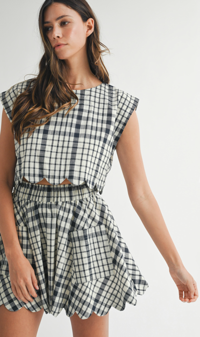 Navy Plaid Scallop Skirt Set of 2