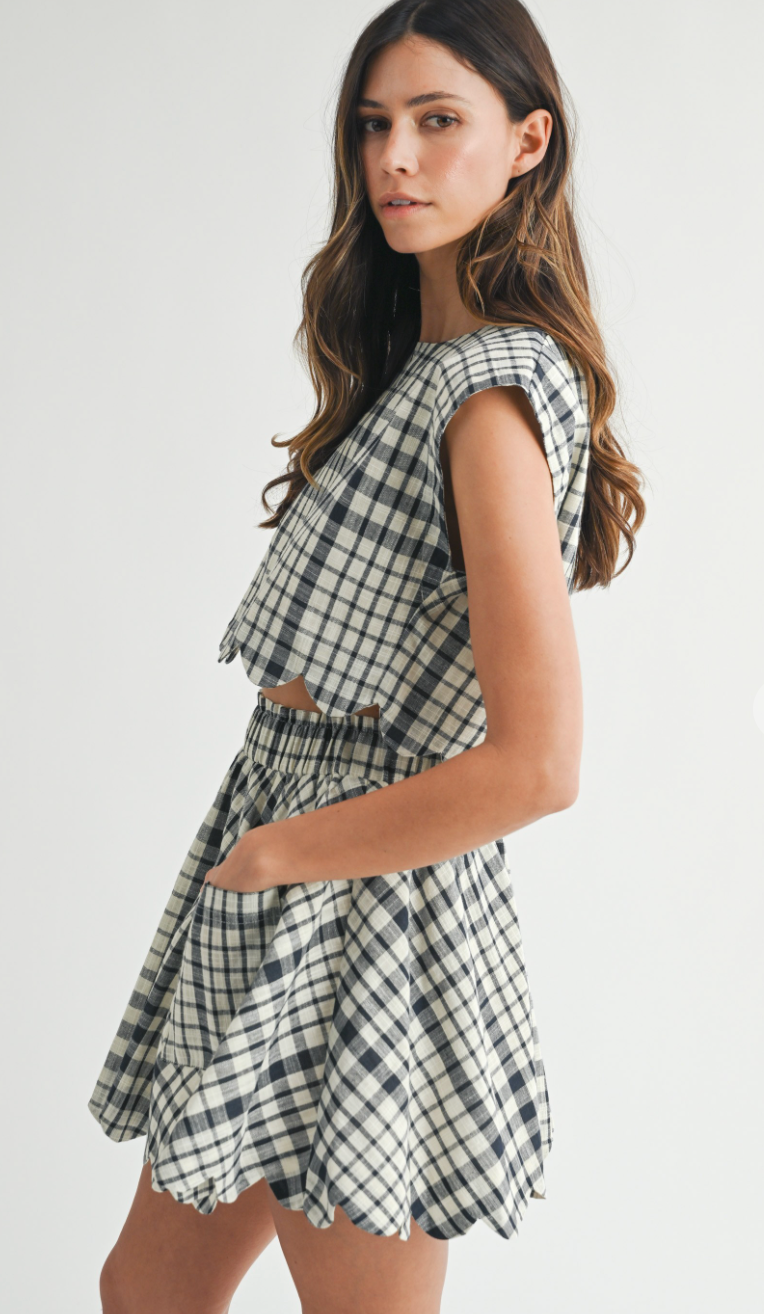 Navy Plaid Scallop Skirt Set of 2