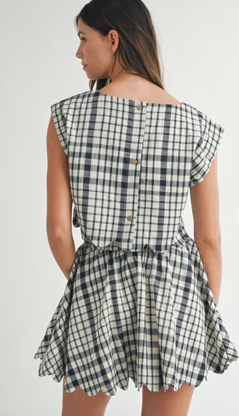 Navy Plaid Scallop Skirt Set of 2