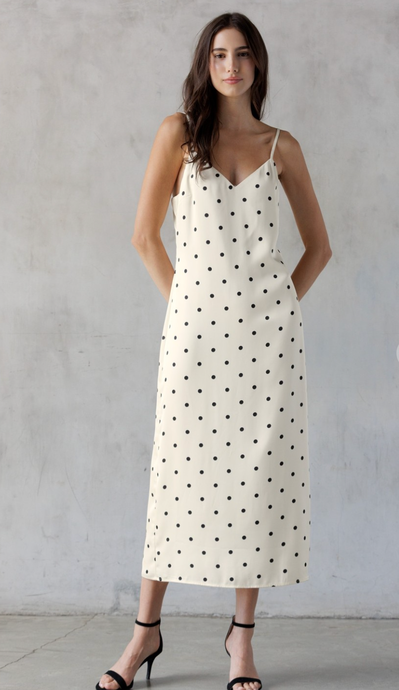 Satin Polka Dot Midi Dress