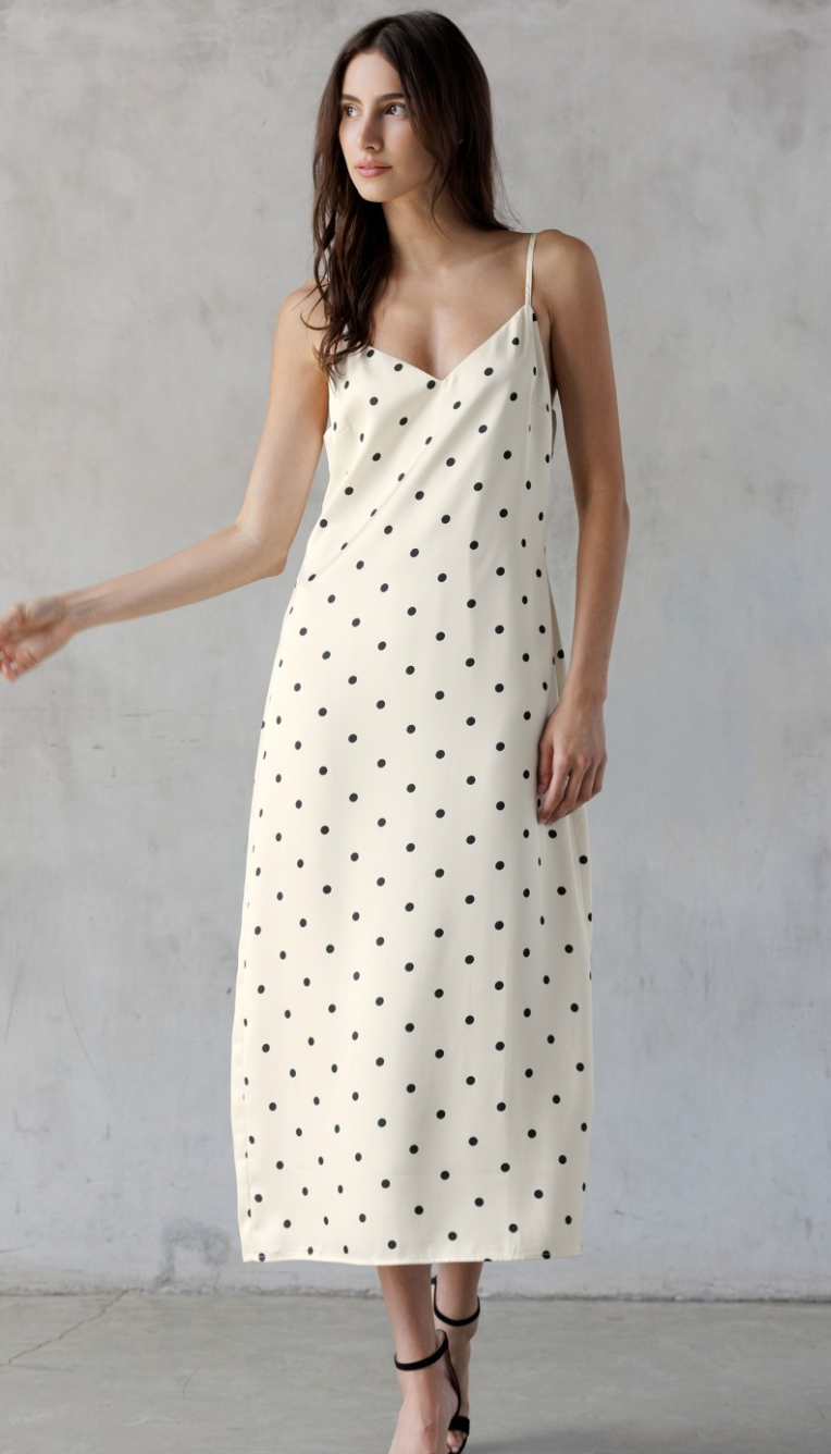Satin Polka Dot Midi Dress