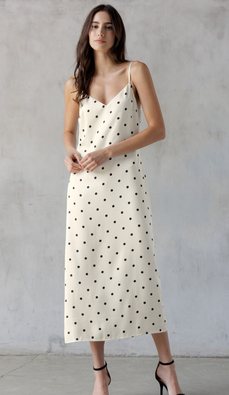 Satin Polka Dot Midi Dress