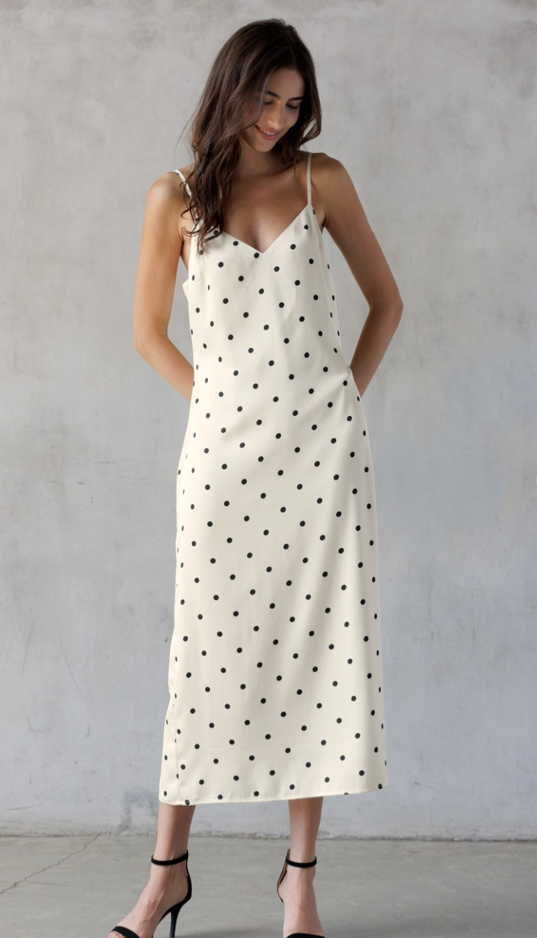 Satin Polka Dot Midi Dress