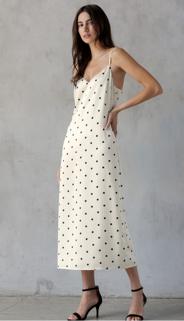 Satin Polka Dot Midi Dress