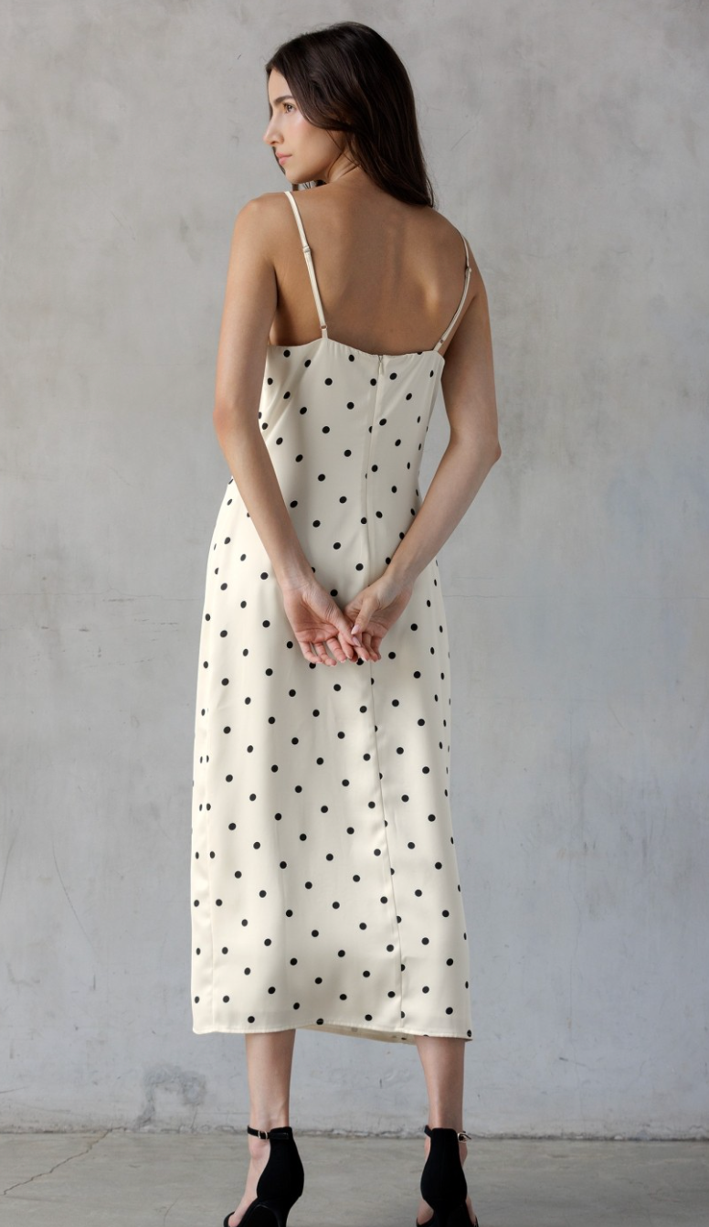 Satin Polka Dot Midi Dress