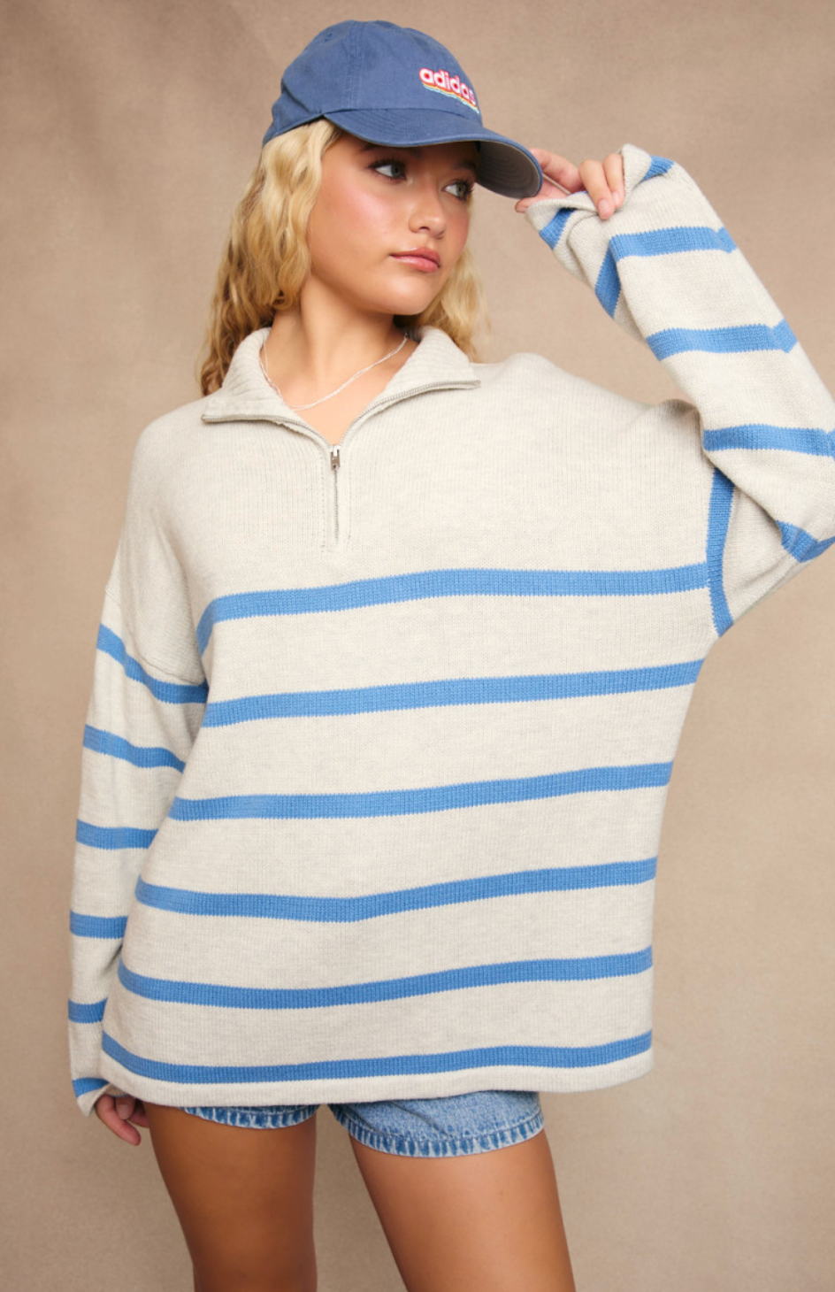 Blue Stripe Zip Up Sweater