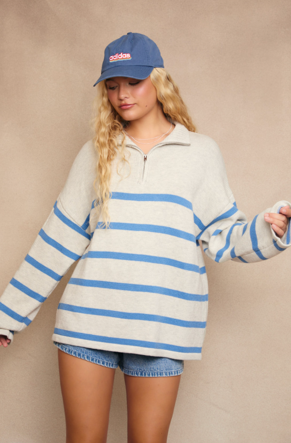 Blue Stripe Zip Up Sweater