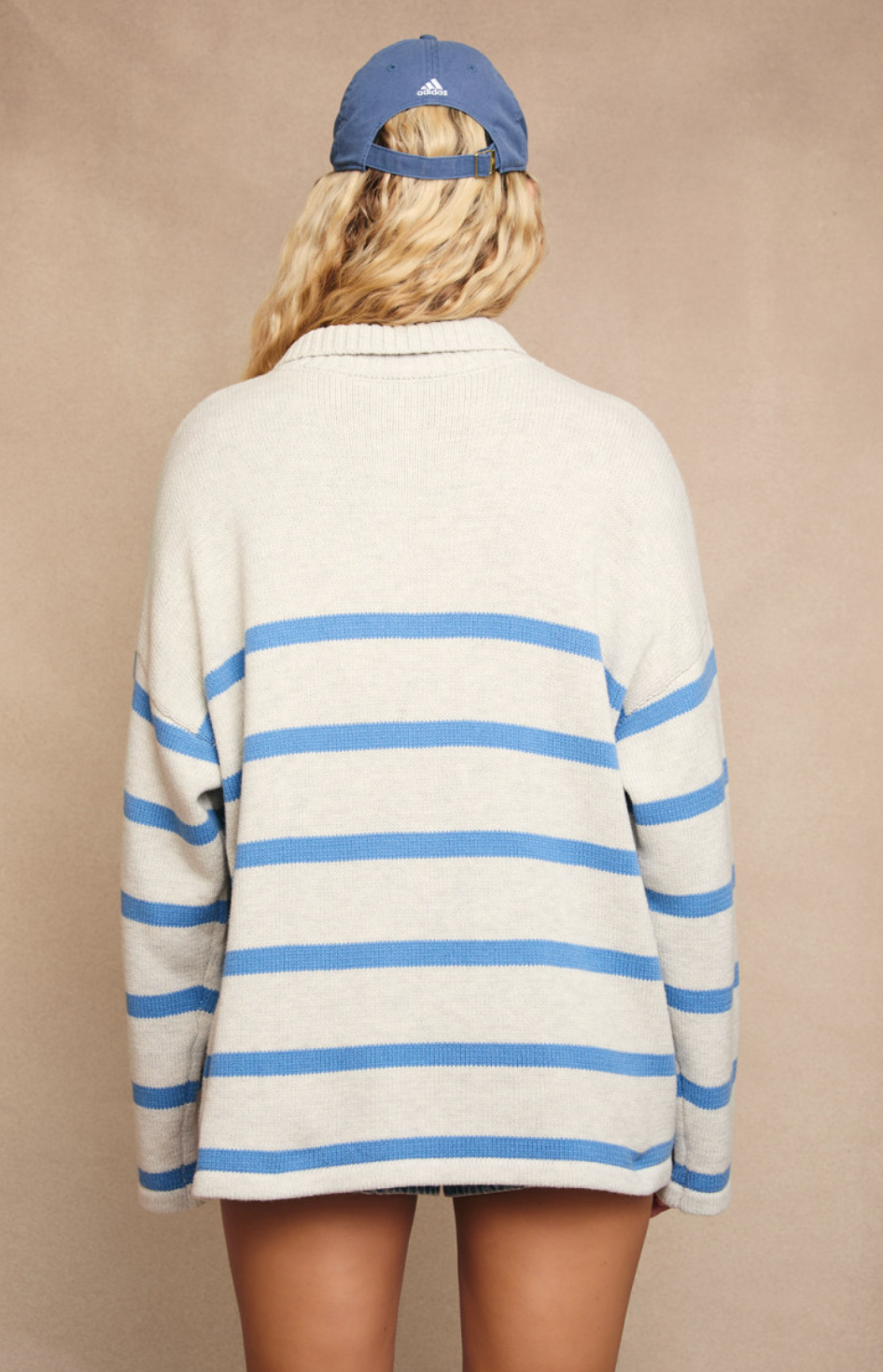 Blue Stripe Zip Up Sweater