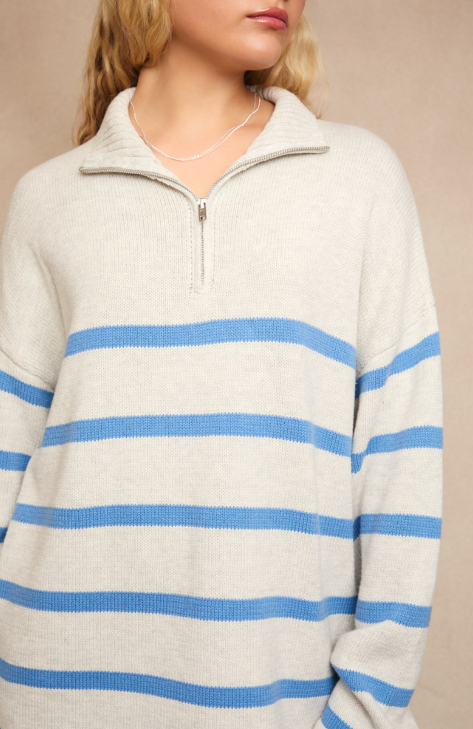 Blue Stripe Zip Up Sweater