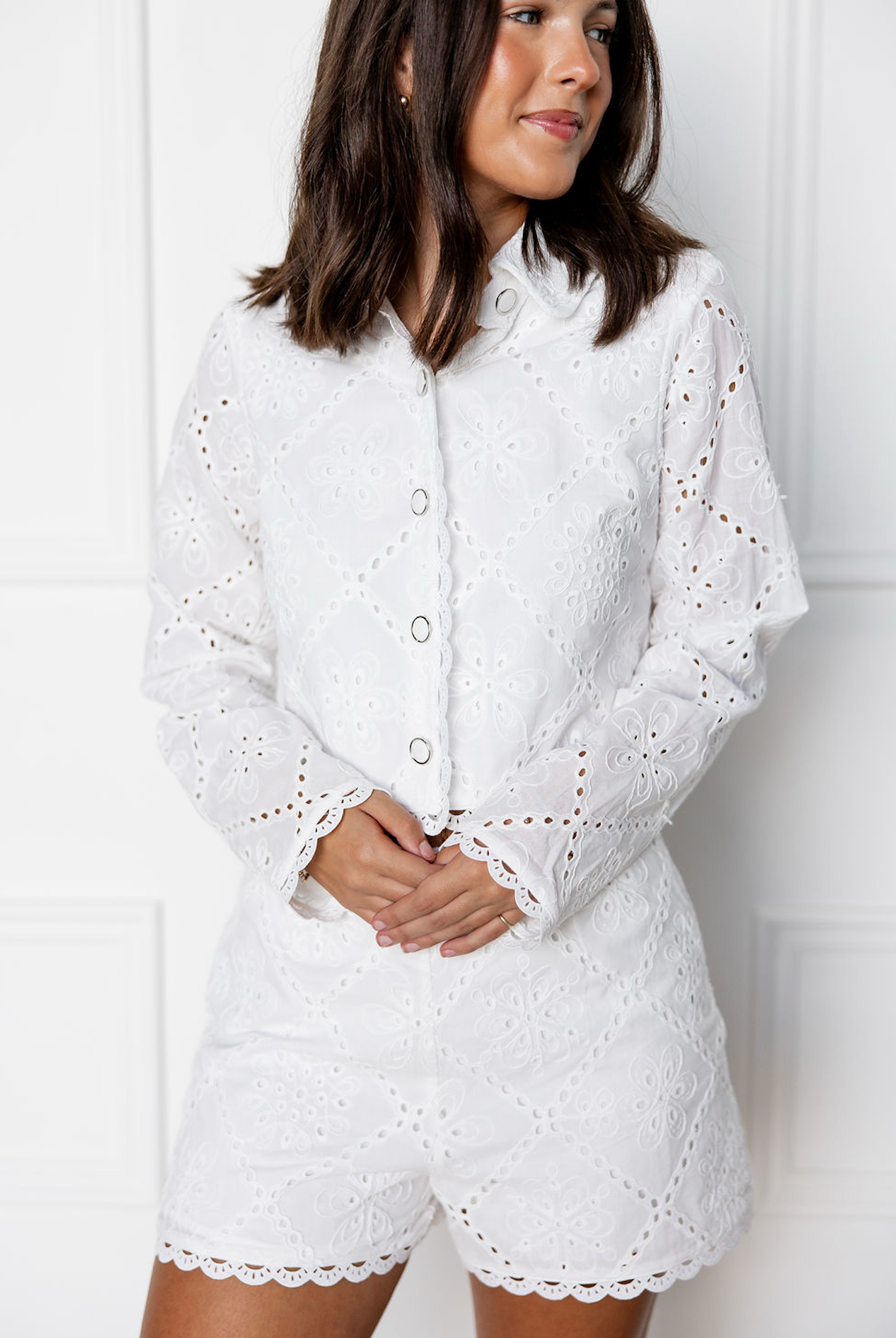 White Eyelet Top & Shorts Set of 2