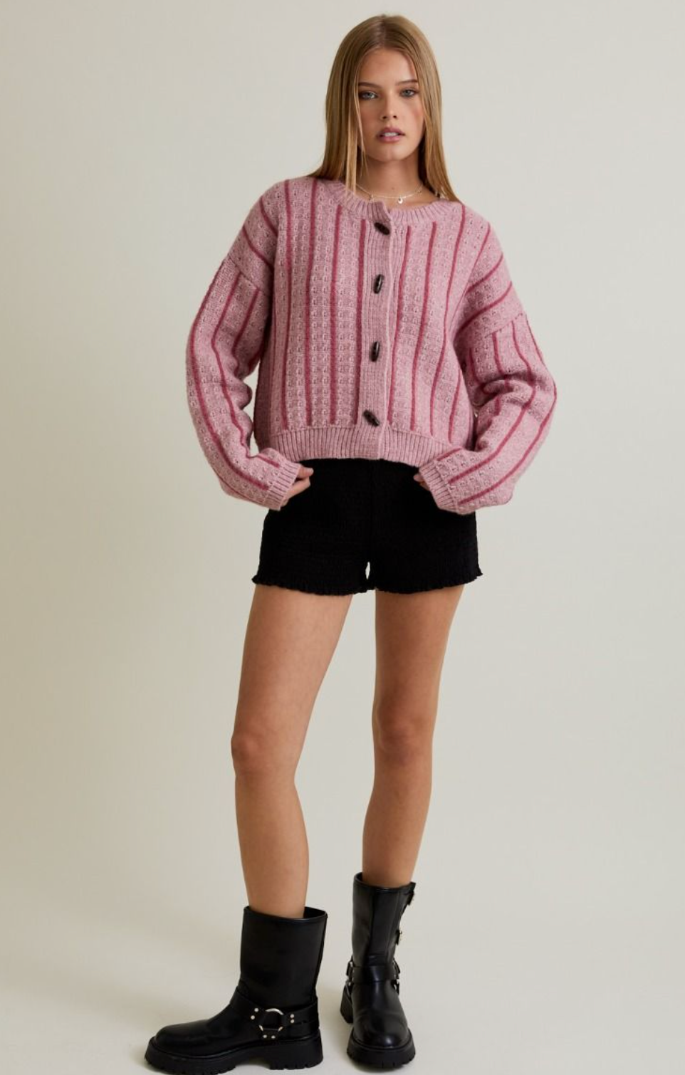 Mauve Stripe Toggle Sweater