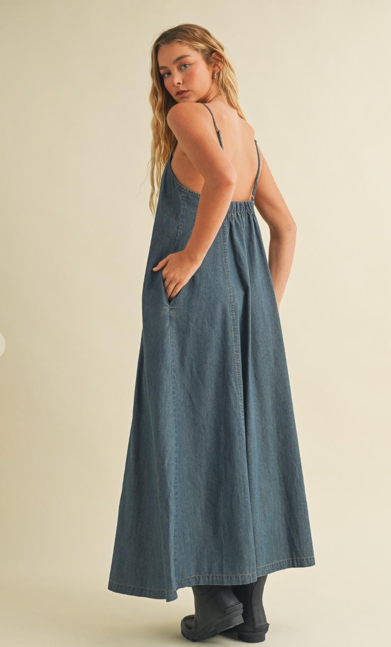 Denim Open Back Cami Dress