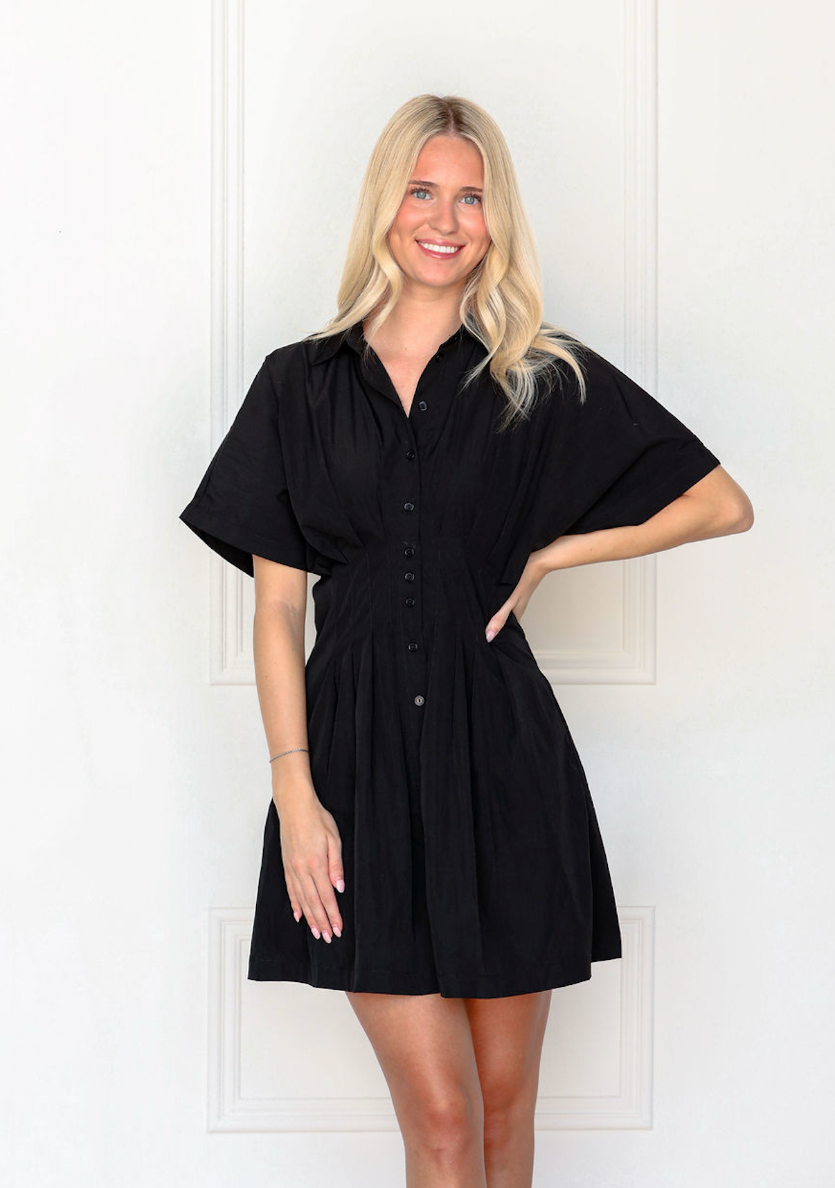 Black Pintuck Shirt Dress