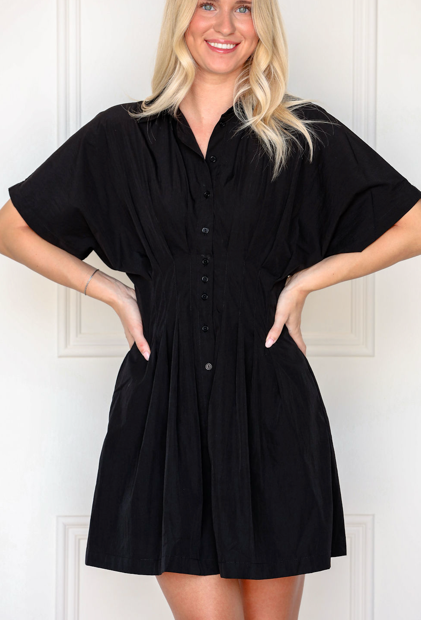 Black Pintuck Shirt Dress