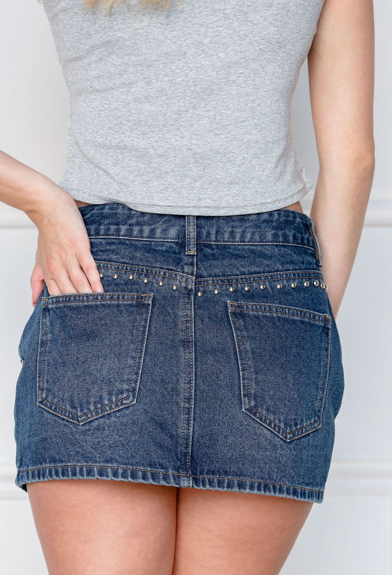 Denim Studded Mini Skirt