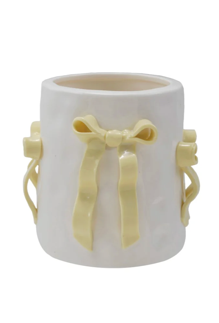 Yellow & White Bow Planter