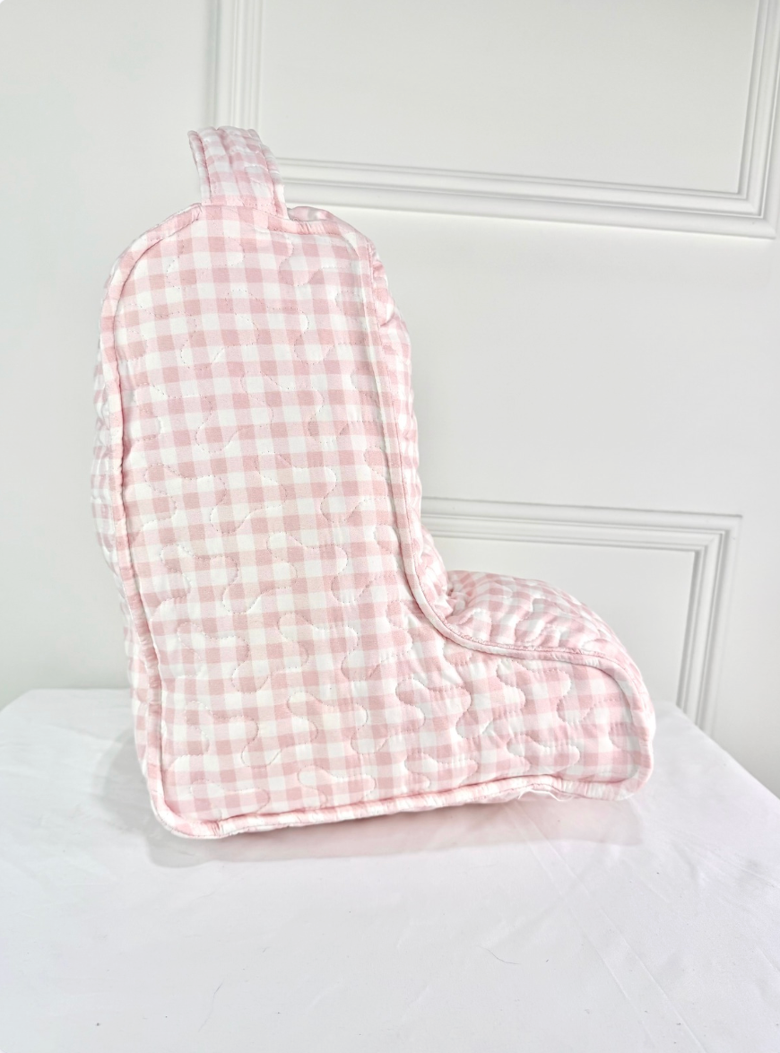 Pink Gingham Patchwork Quilted Boot Bag