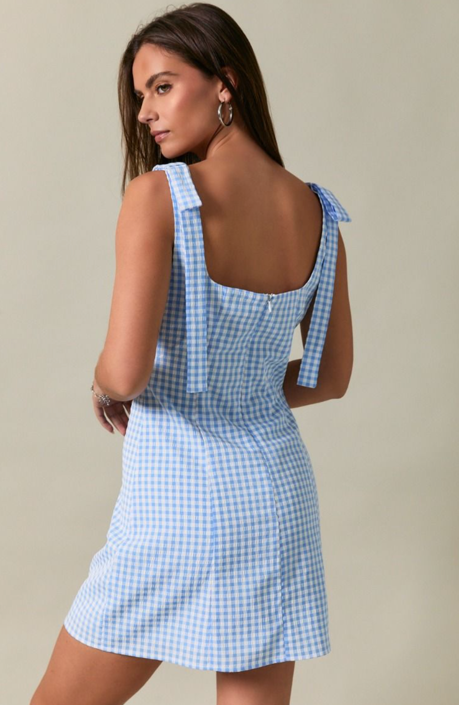Blue Gingham Bow Shoulder Dress