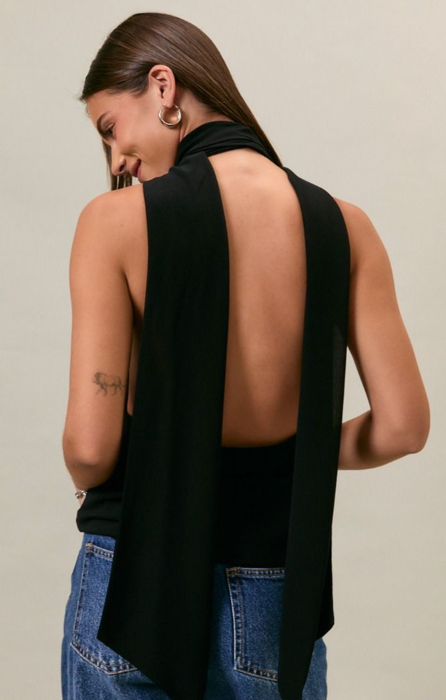 Cowl Neck Top w/ Scarf Black