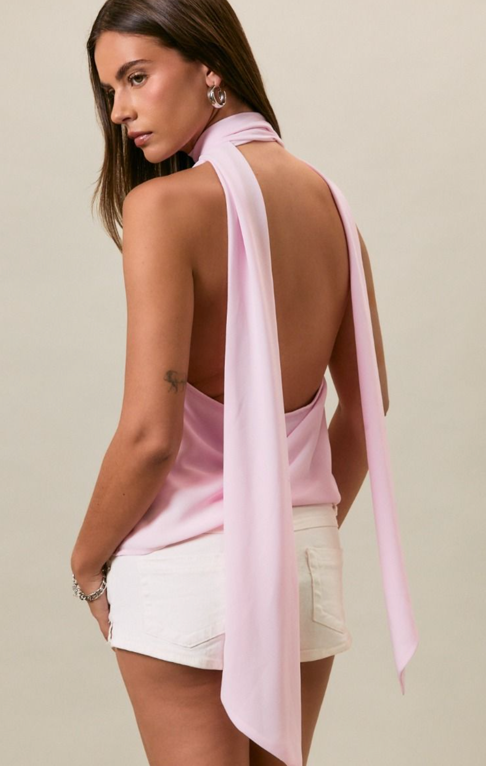 Cowl Neck Top w/ Scarf Pink