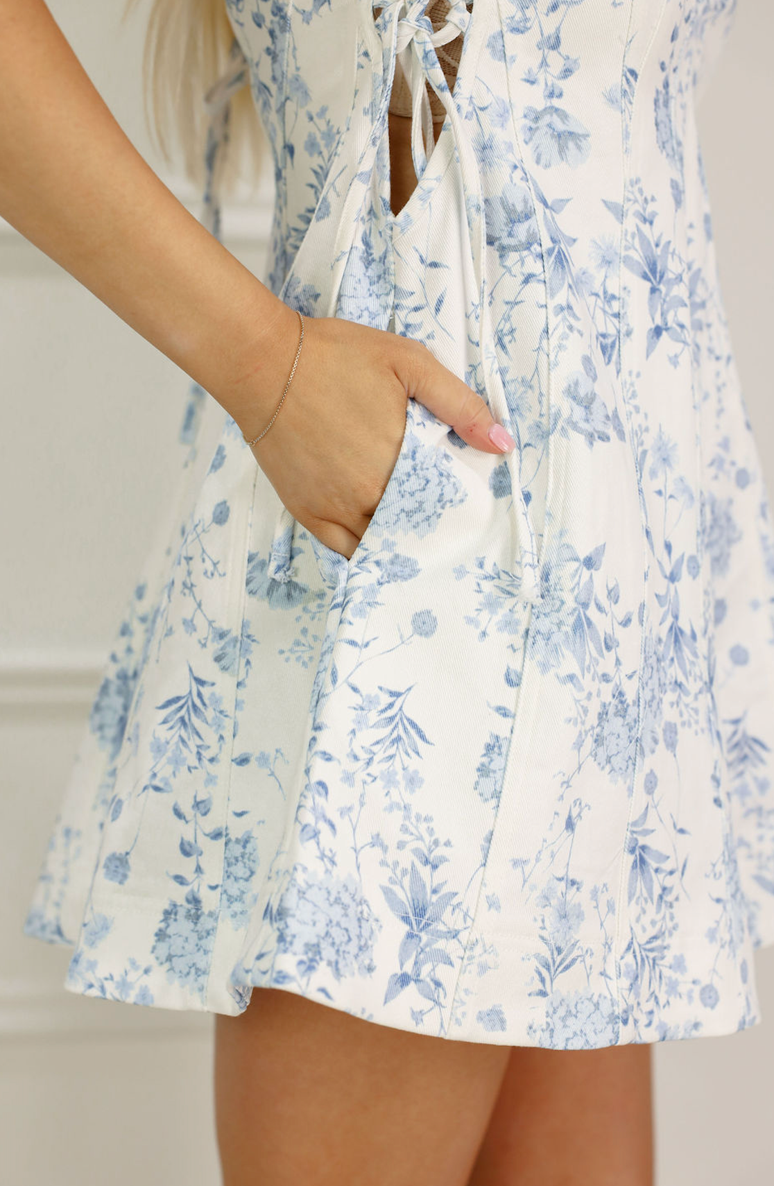 Floral Flare w/ Ties Denim Romper