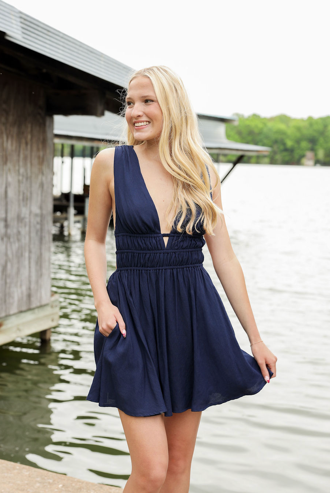Annie Navy V-neck Dress