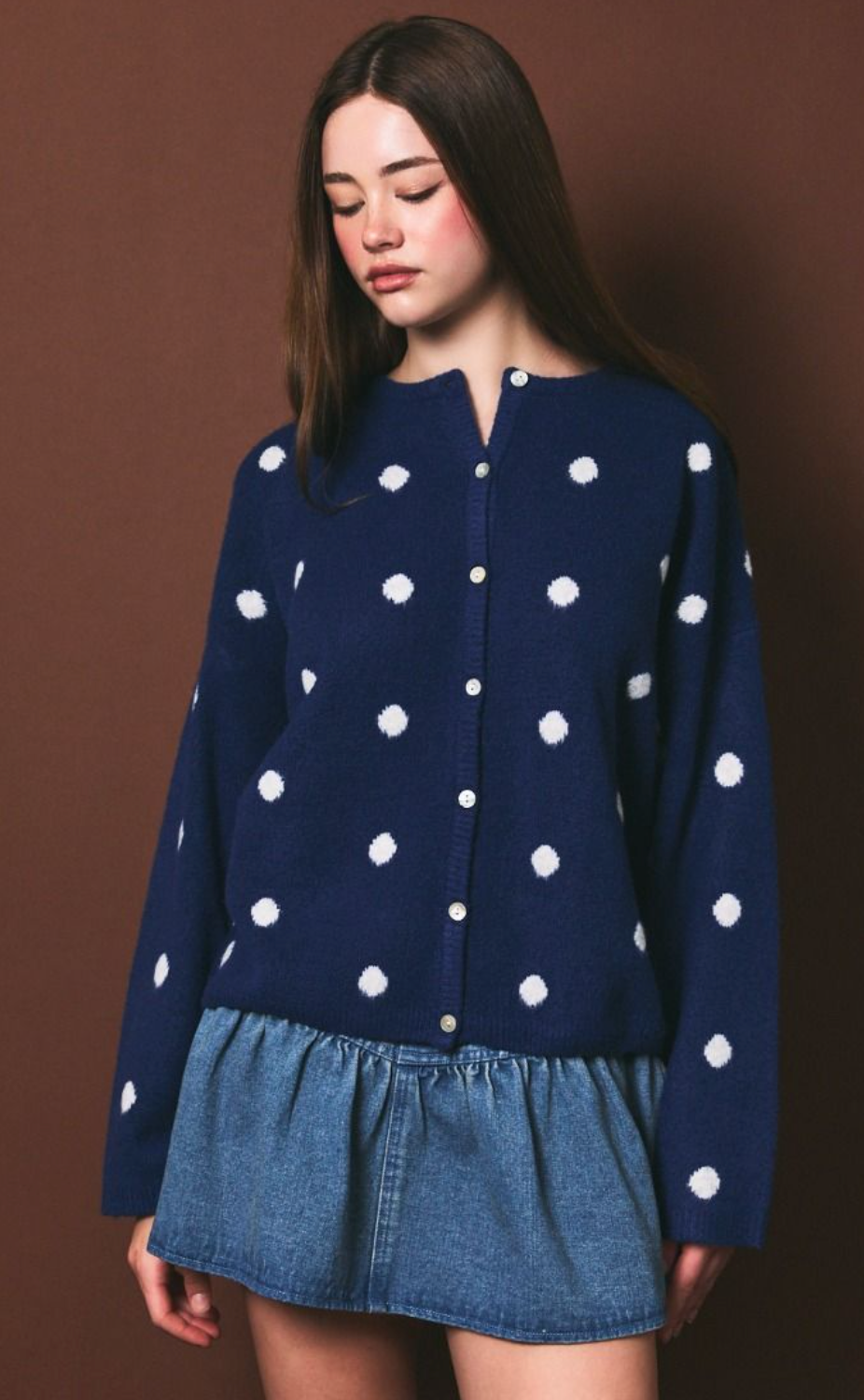 Navy Polka Dot Cardigan