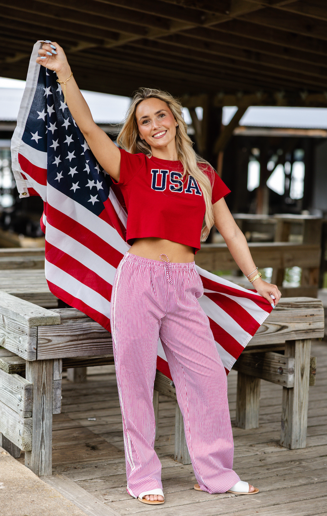 Red Striped Lace Track Pants