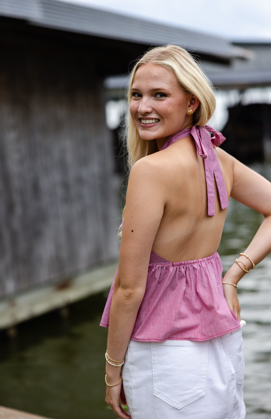 Gingham Halter Top Red