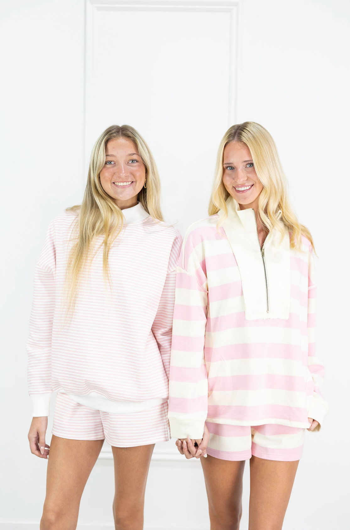 Pink/White Stripe Mock Neck Pullover
