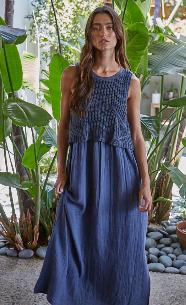 Knit Top Maxi Dress Navy