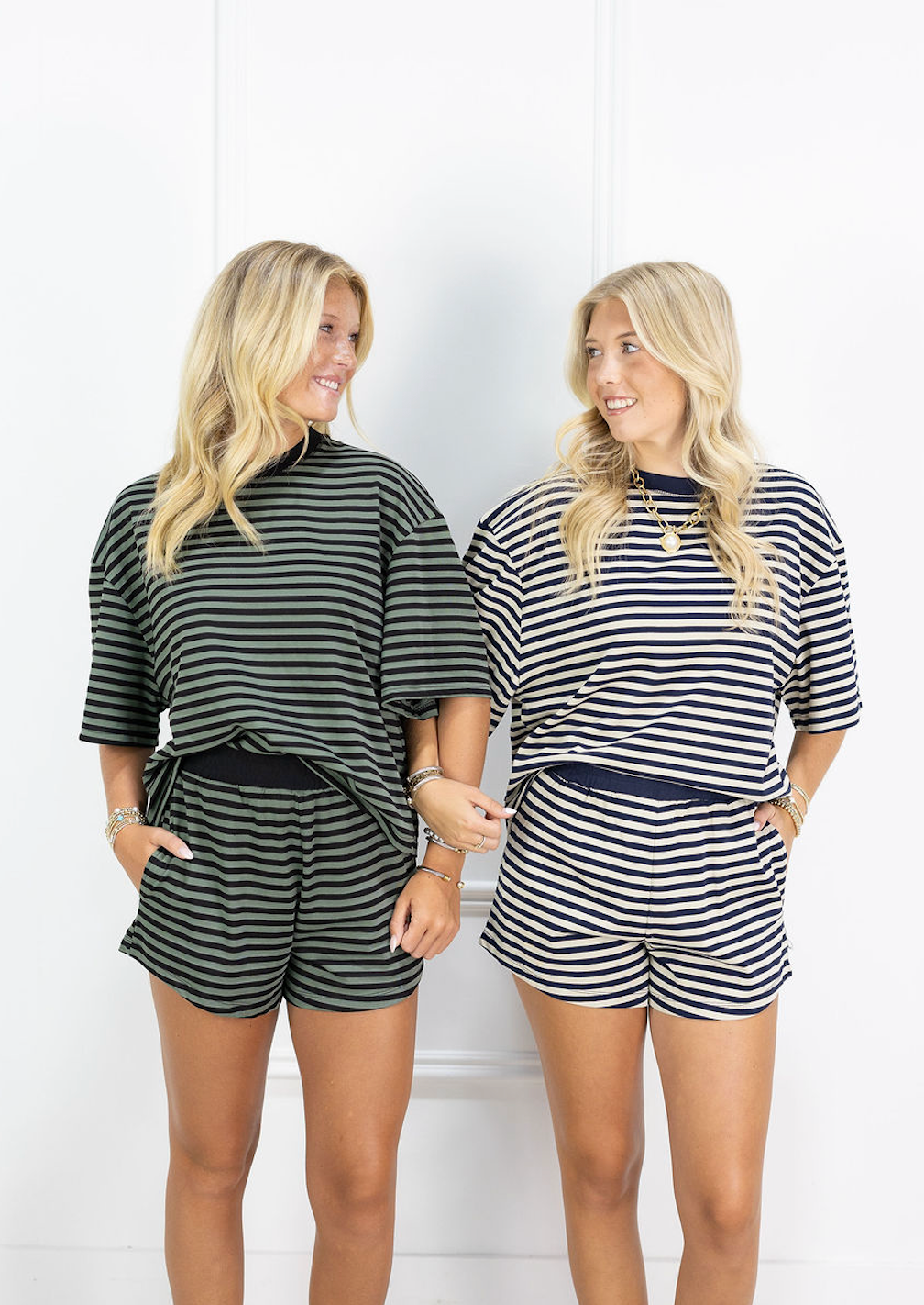 Stripe Tee & Shorts Set of 2 Taupe/Navy