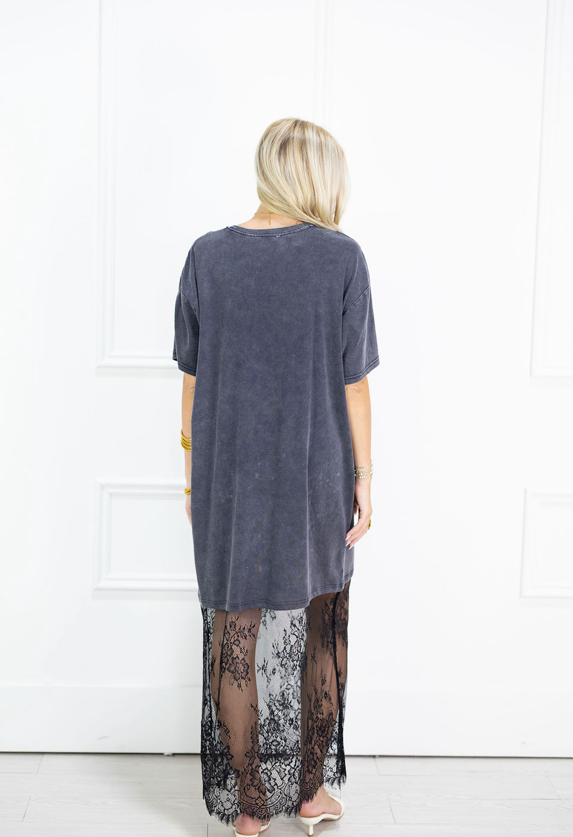 Black Lace Hem T-shirt Maxi Dress
