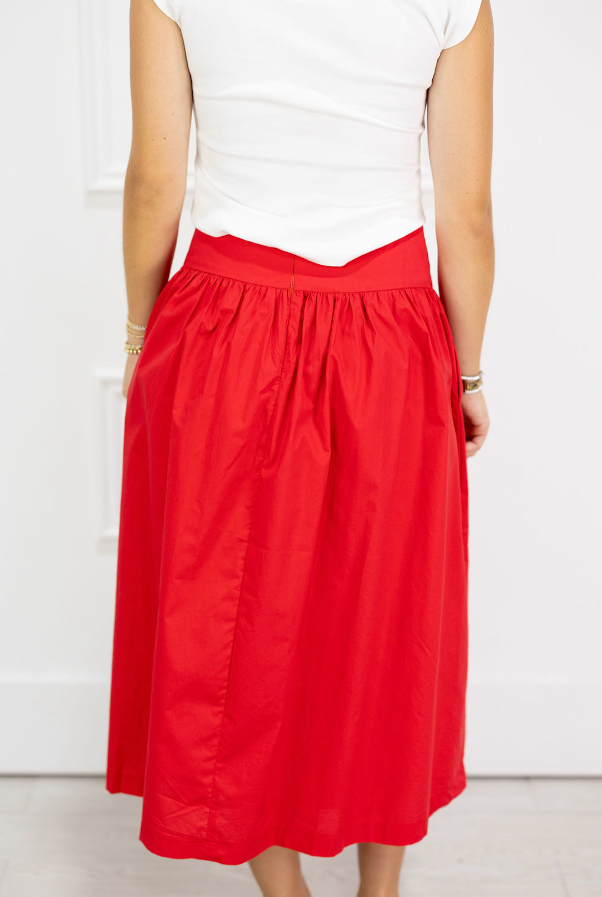 Red Poplin Skirt w/ Pockets