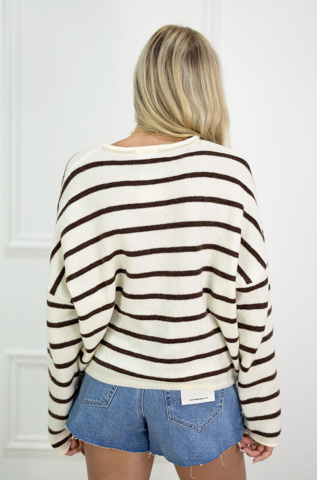 Striped Piper Cardi Cream/Brown