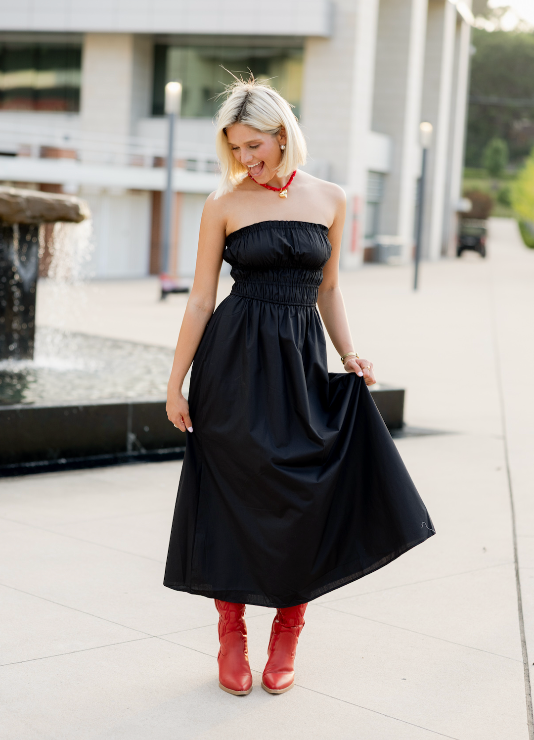 Black Poplin Strapless Maxi Dress