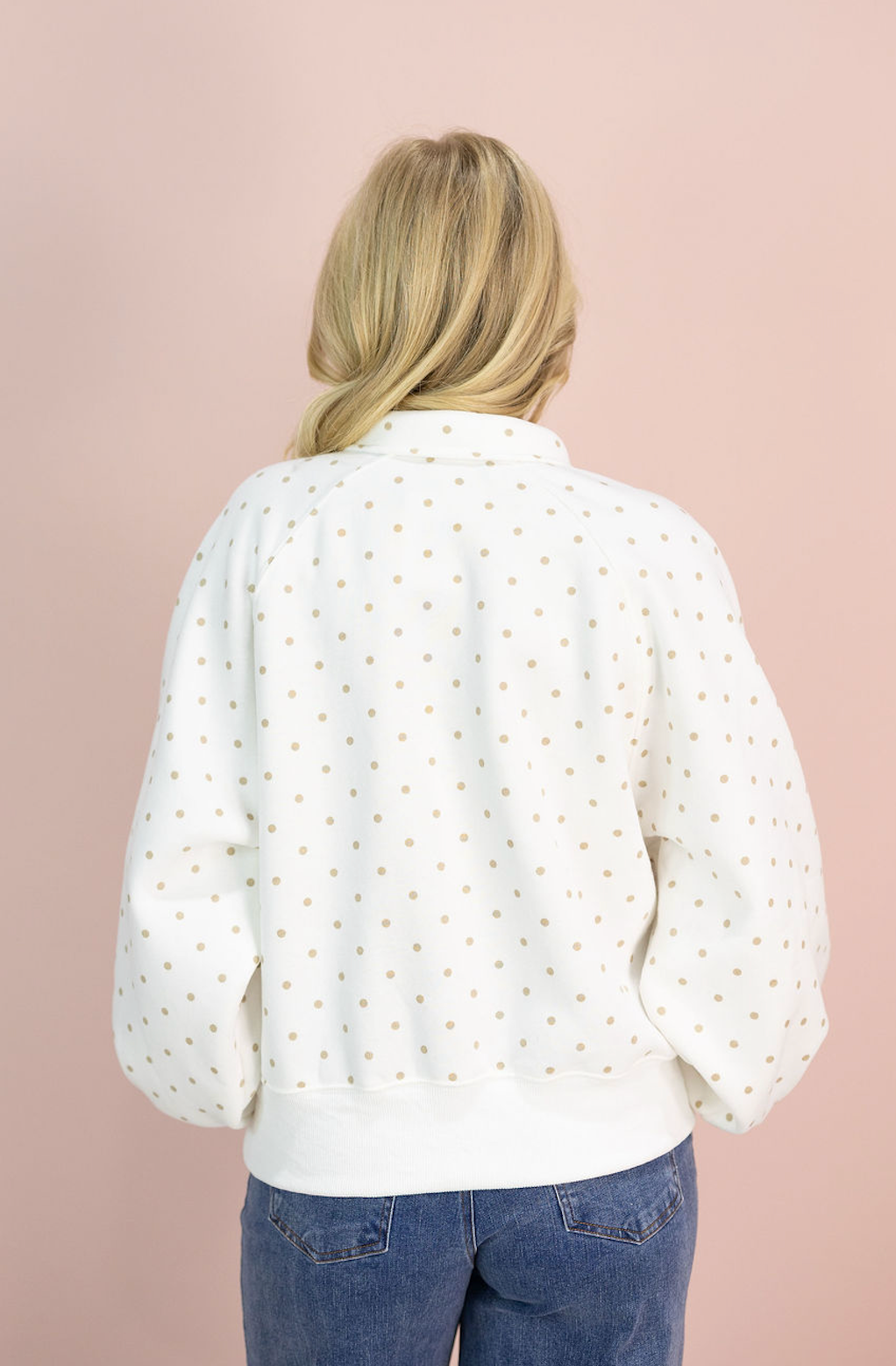 Polka Dot Snap Button Pullover White