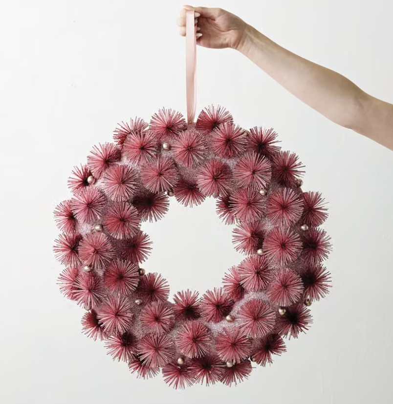 Pink Tinsel Ball Wreath