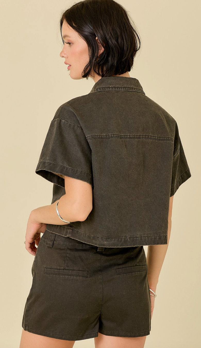 Waxed Denim Shirt & Skirt Set of 2