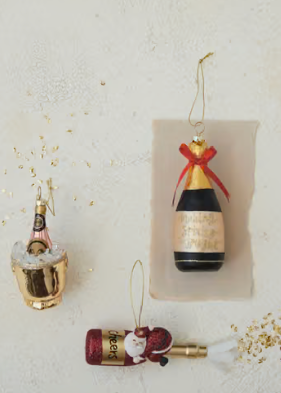 Red Bow Champagne Ornament
