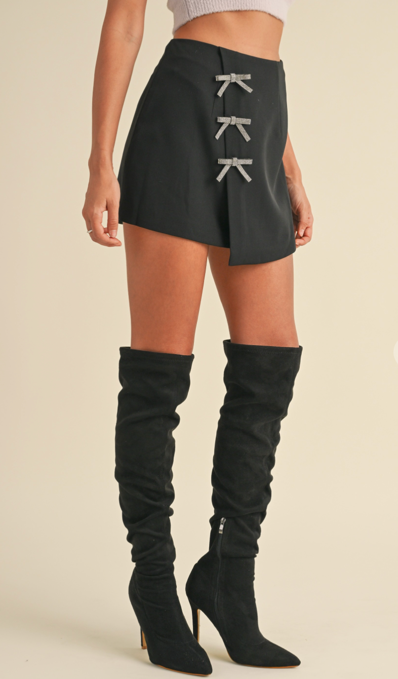 Bow Applique Mini Skirt Black