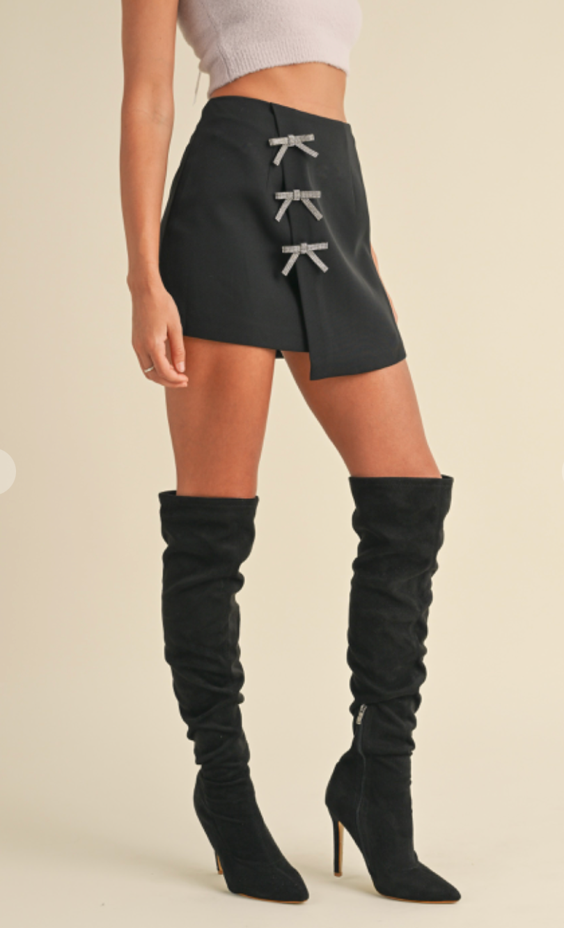 Bow Applique Mini Skirt Black