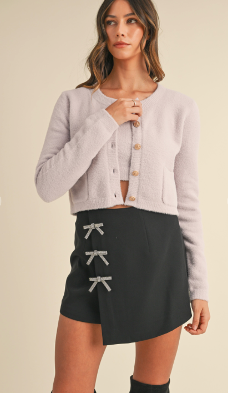 Bow Applique Mini Skirt Black