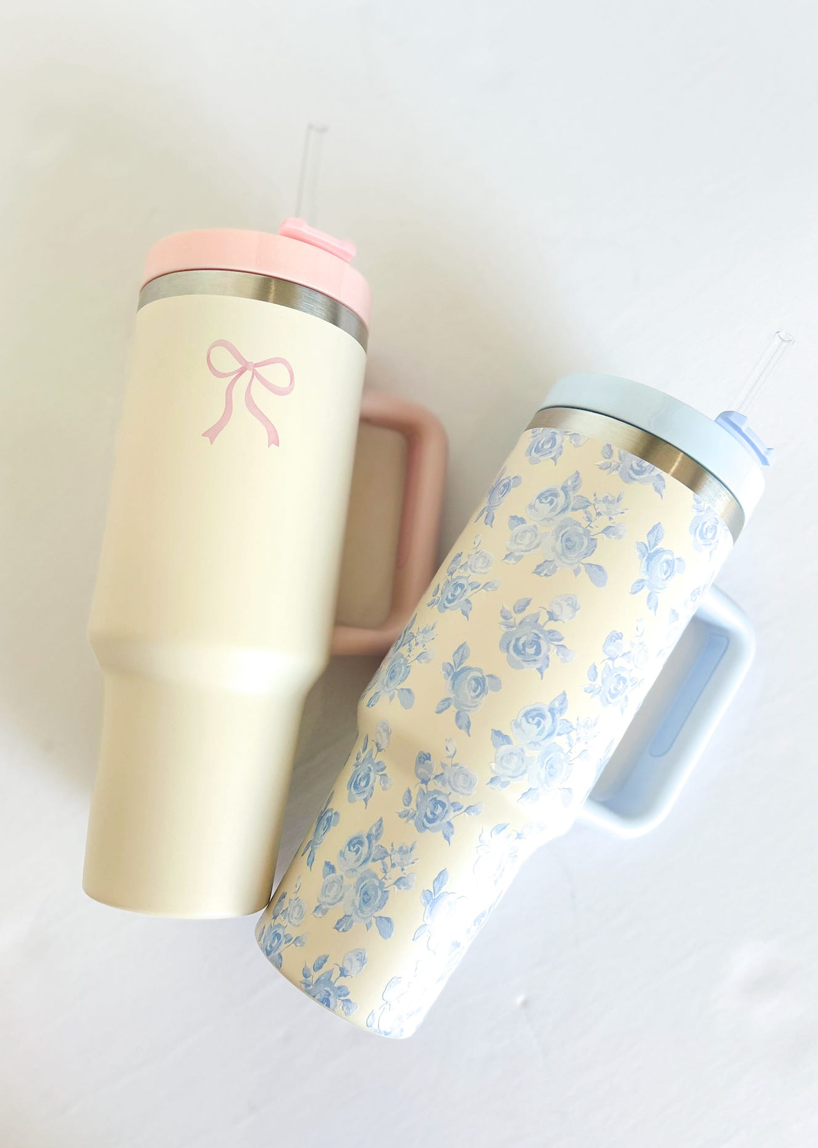 Cream & Blue Floral Tumbler