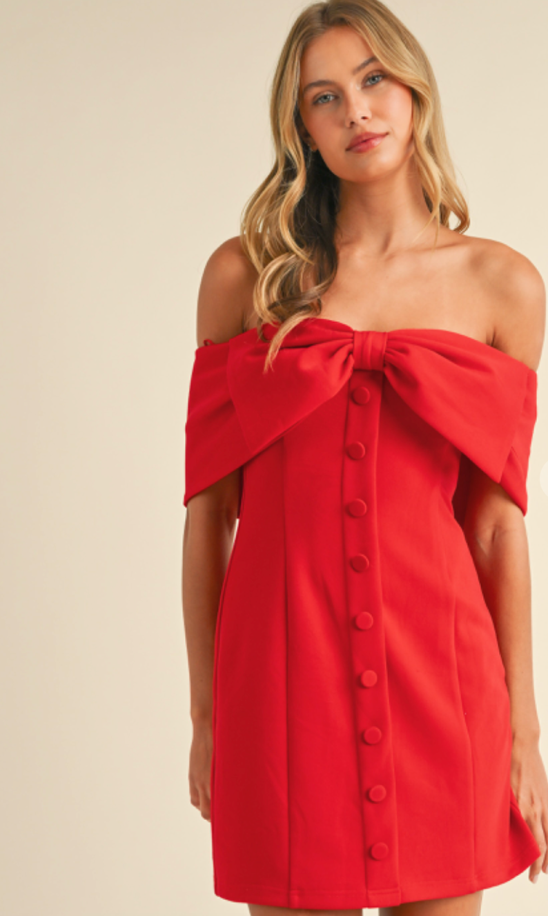 Bow Front Mini Dress Red