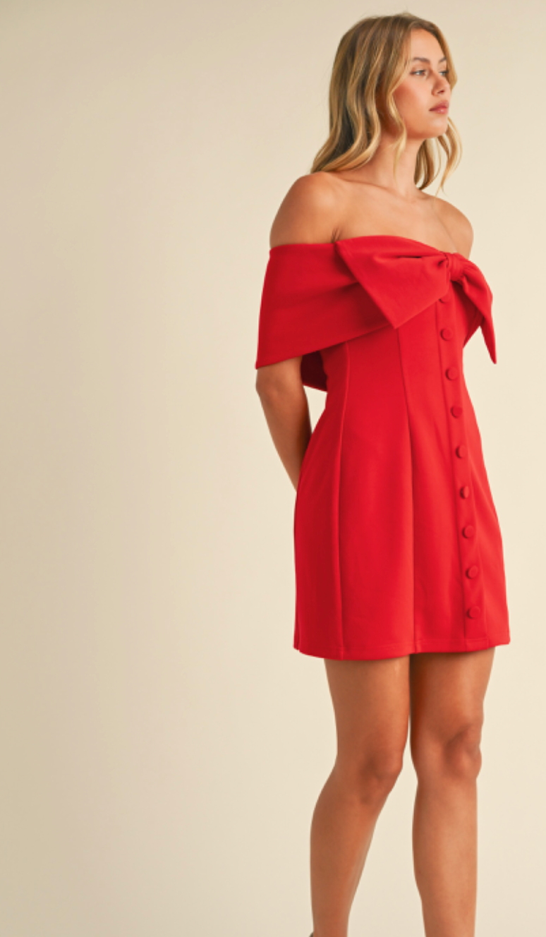 Bow Front Mini Dress Red
