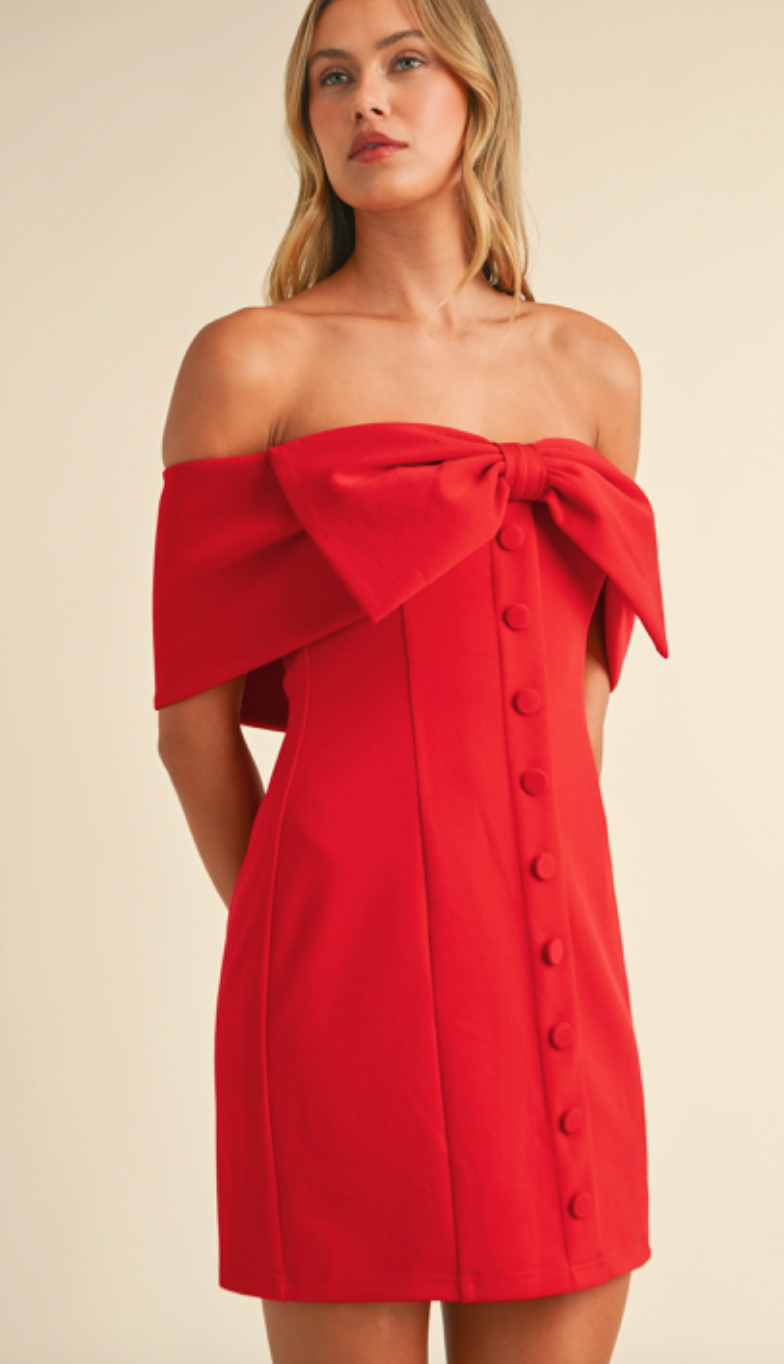 Bow Front Mini Dress Red
