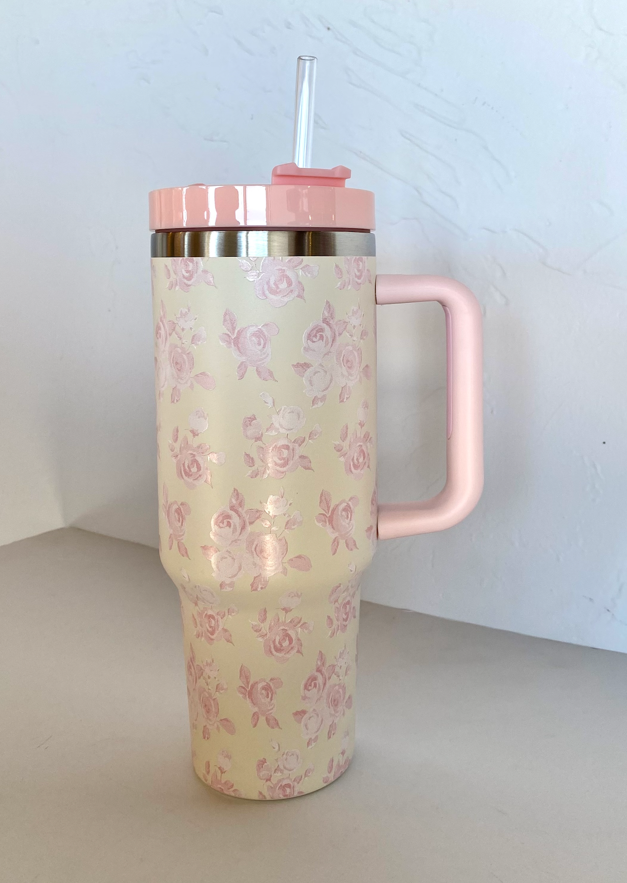 Cream & Pink Floral Tumbler
