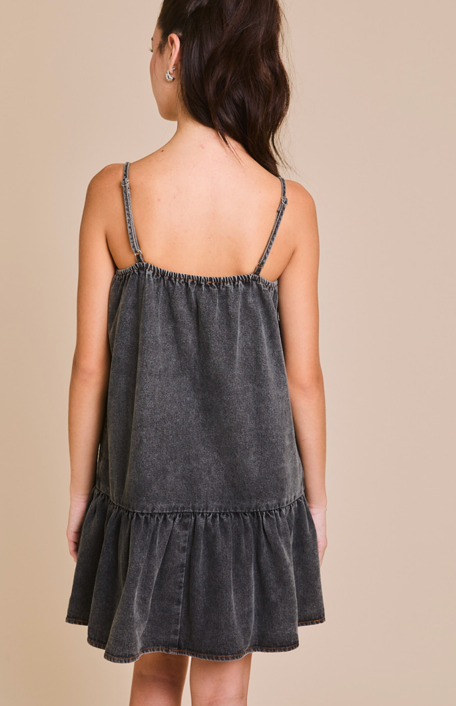Bow Straps Charcoal Denim Dress