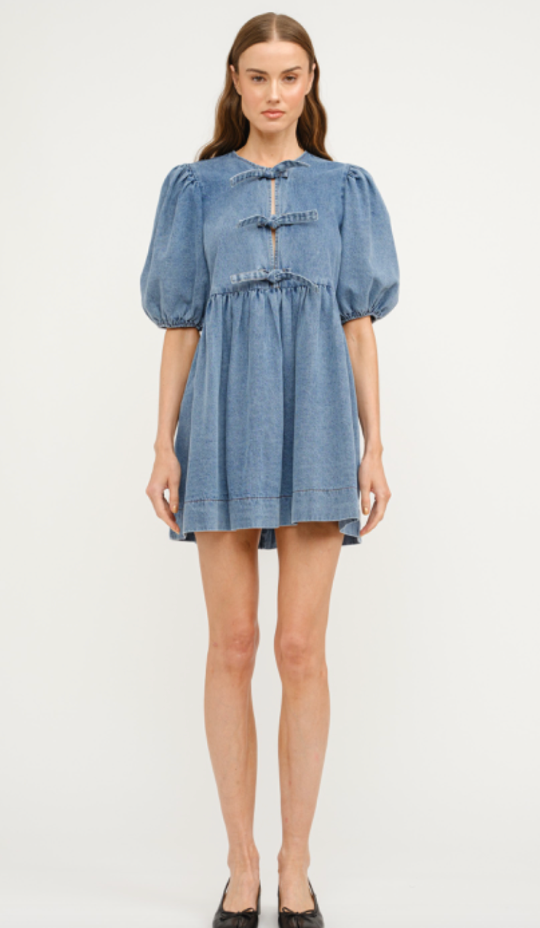 Denim Bows Babydoll Dress